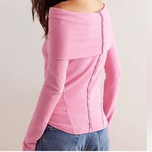 Free People Iris long-sleeve, off-the-shoulder layering top in cashmere rose